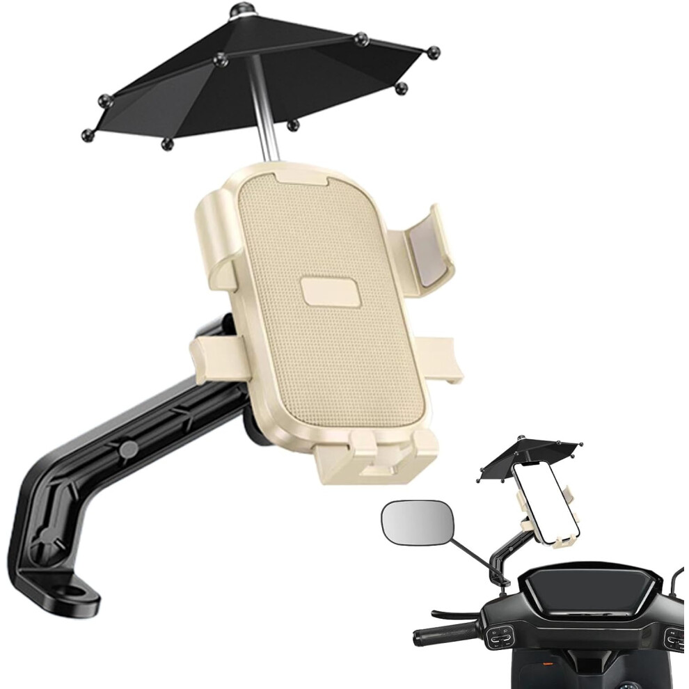 (Rear view mirror with umbrella, cheese color) Bicycle Phone Holder | Portable Bicycle Handlebar Phone Mount | Bike Cellphone Holder, Rotatable Handle