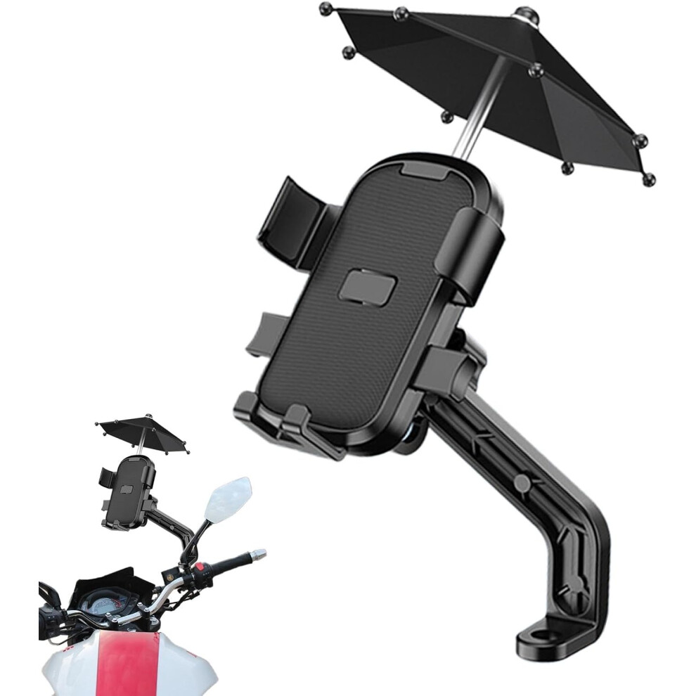 (Rear View Mirror With Umbrella, ) Bicycle Phone Holder | Portable Bicycle Handlebar Phone Mount | Bike Cellphone Holder, Rotatable Handlebar Pho Black