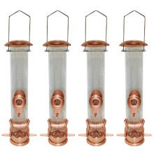 Copper Style Hanging Bird Seed Feeder with 4 Feeding Ports (Set of 4)