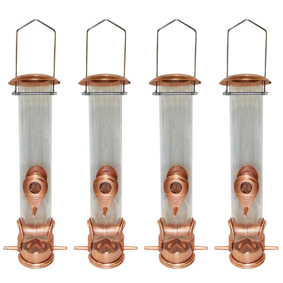 Copper Style Hanging Bird Seed Feeder with 4 Feeding Ports (Set of 4)