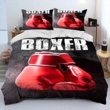 (1, 135*200 (two-piece set)) New red boxing gloves patterned polyester duvet cover set for boys and girls bedroom decorative bedding
