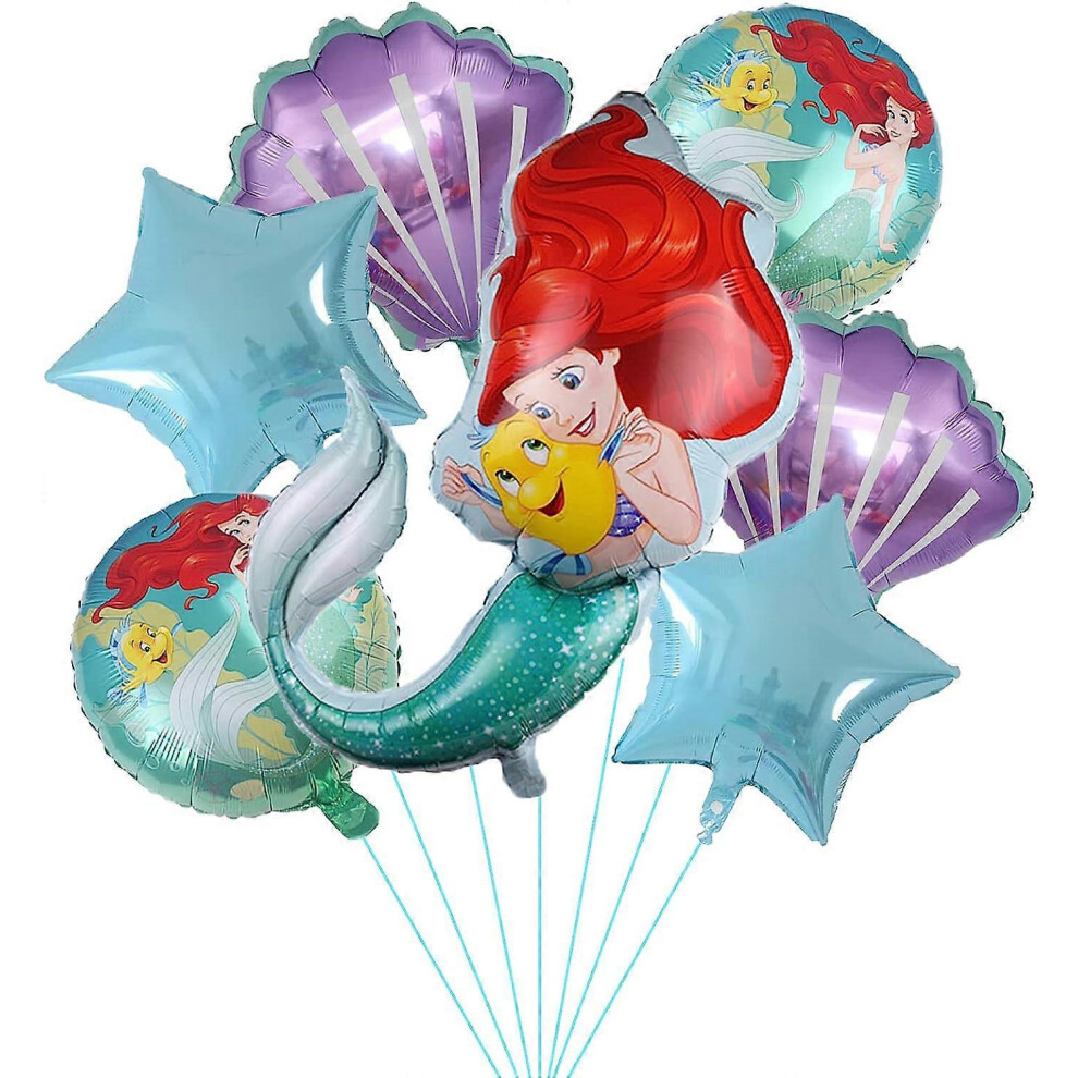7PCS Mermaid Princess Foil Balloons for Girls Kids Birthday Mermaid Theme Birthday Party Decorations, Transparent