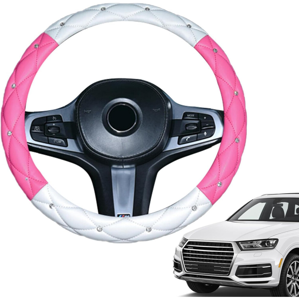 (white rose red) Bling Car Steering Wheel Cover - Glitter Steering Wheel Protector - Anti-Slip PU Leather Glitter Car Handle Guard Interior Accessorie-image-OPC-PGN2PSJ-NEW