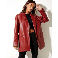 Minglan PU Leather Blazera Women Fashion Solid Color Tailored Collar Long Sleeve Suit Jackets Loose Single-Breasted Coats Streetwear