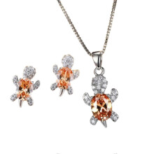 (Champagne) Turtle Crystal Earrings Turtle Shape Pendant Necklace Set For Women Girls Jewelry Gift
