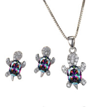 (Multicolour) Turtle Crystal Earrings Turtle Shape Pendant Necklace Set For Women Girls Jewelry Gift