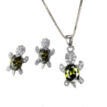 (Olive Green) Turtle Crystal Earrings Turtle Shape Pendant Necklace Set For Women Girls Jewelry Gift