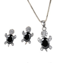 (Black) Turtle Crystal Earrings Turtle Shape Pendant Necklace Set For Women Girls Jewelry Gift