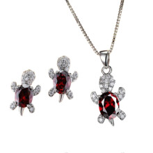 (Red) Turtle Crystal Earrings Turtle Shape Pendant Necklace Set For Women Girls Jewelry Gift