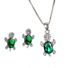 (Dark Green) Turtle Crystal Earrings Turtle Shape Pendant Necklace Set For Women Girls Jewelry Gift