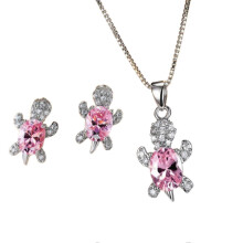 (Pink) Turtle Crystal Earrings Turtle Shape Pendant Necklace Set For Women Girls Jewelry Gift