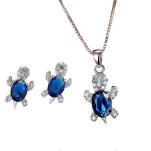 (Dark Blue) Turtle Crystal Earrings Turtle Shape Pendant Necklace Set For Women Girls Jewelry Gift