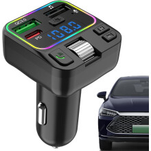 (Black) Fm Transmitter for Car - Wireless Radio Adapter - 2 Ports Fast Car Charger for Most Cell Phones, Colorful Lights, Radio Receiver for Car SUV