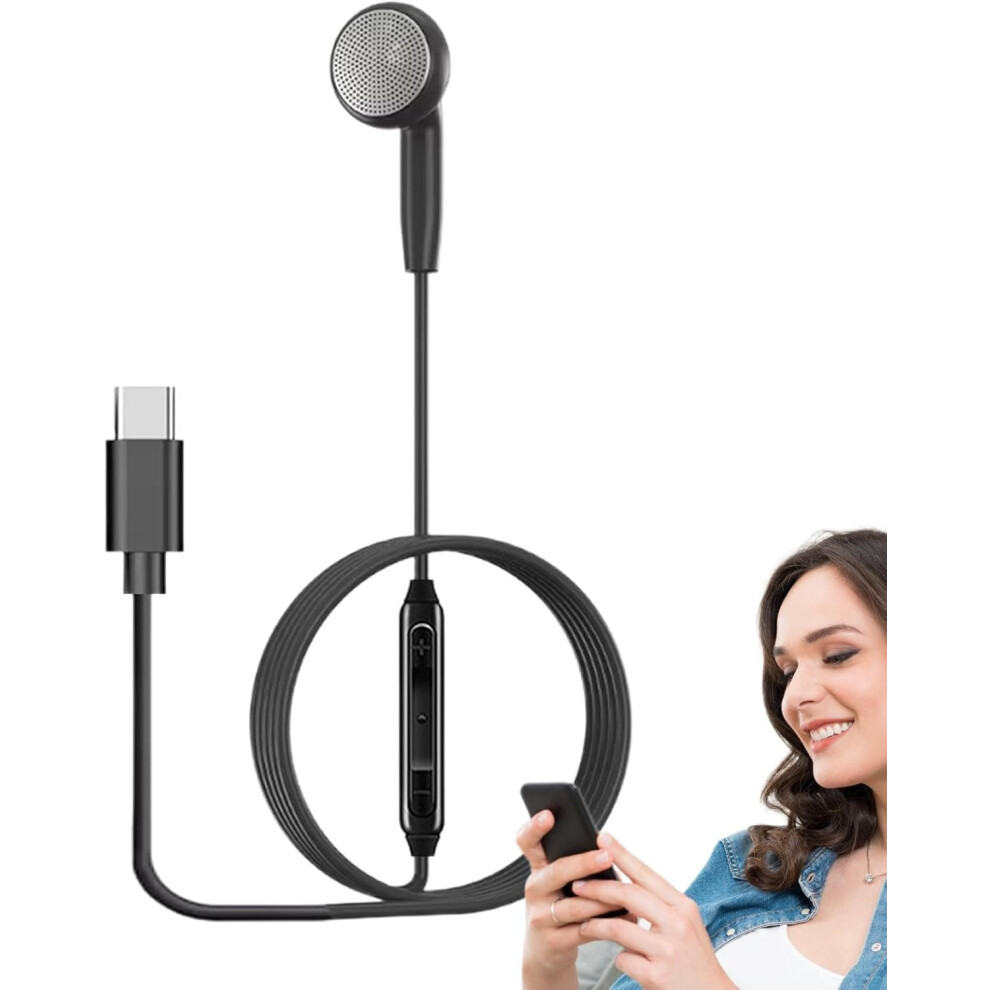 (Type-C interface) Single Wired Headphone - Music Listening Mono Sports Headset with Microphone | Single Ear Headphone Wire Control for Family, Cowork