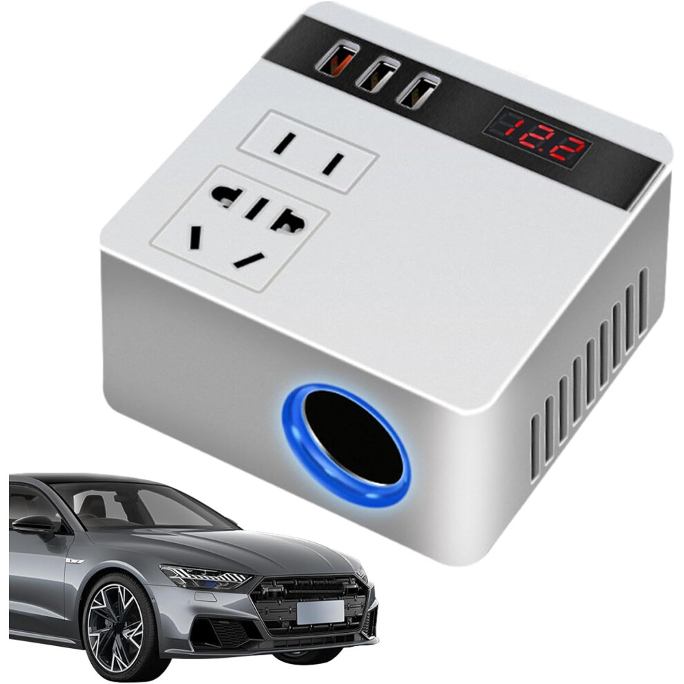 (Square white 12V/24V output 110V/220V) Car Plug In Adapter Outlet - Household Socket,Electric Car Charger, 150W Quick Charging For Travel, Compressor