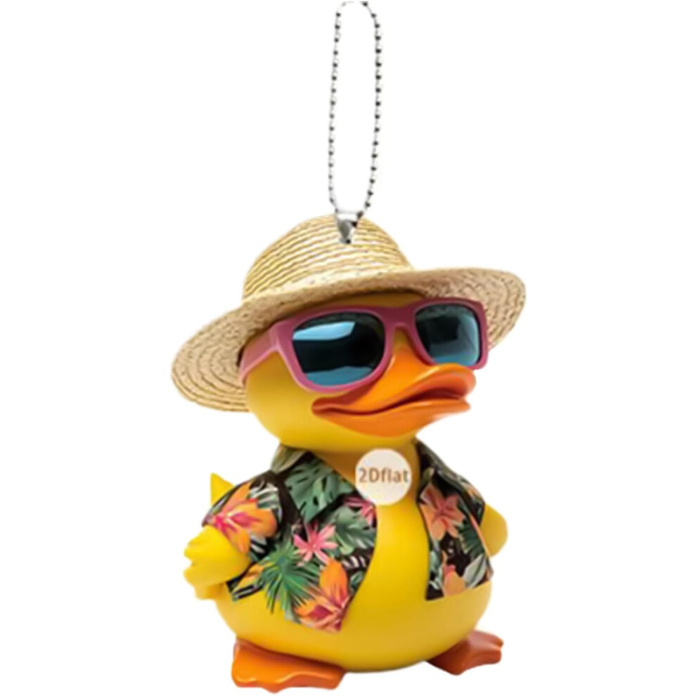 (C) Rearview Mirror Ornaments - Hangable 2D Acrylic Yellow Duck Ornaments for Car - Decorative Cute Animal Charm for Bag Keychain Adults Kids