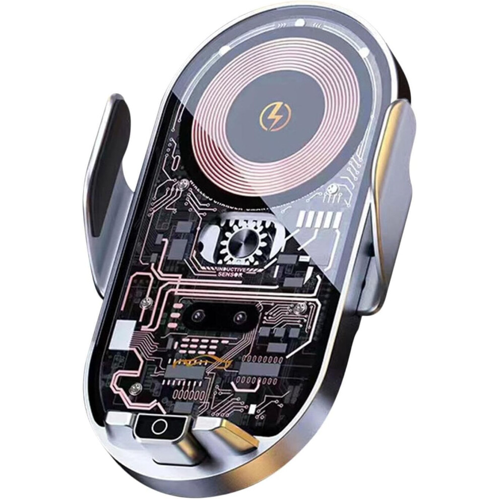 (Car wireless charging silver gray transparent G2) Wireless Car Mount Charger - 360 Degrees Rotation Vehicle Mount Phone Holder - Safe Cellphones Char