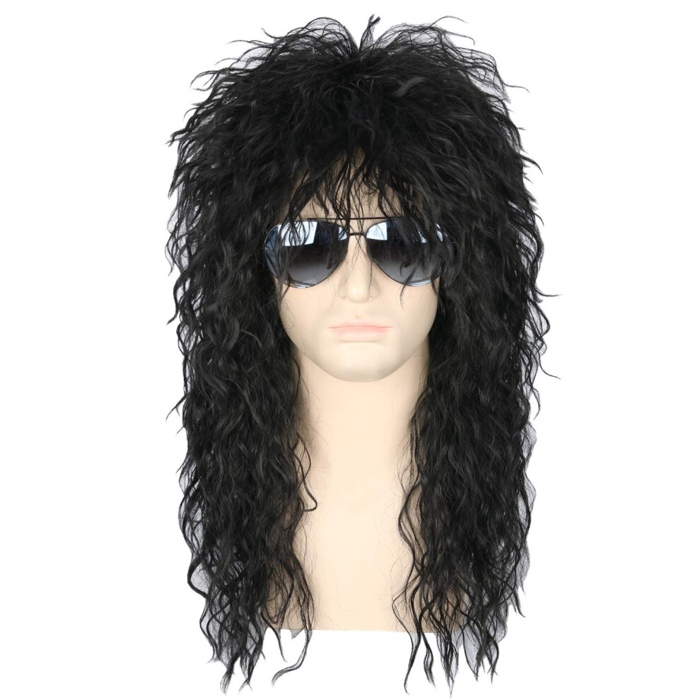 Topcosplay Unisex Black Mens 80S Mullet Wigs Male Hair Punk Heavy Metal Rocker Wig