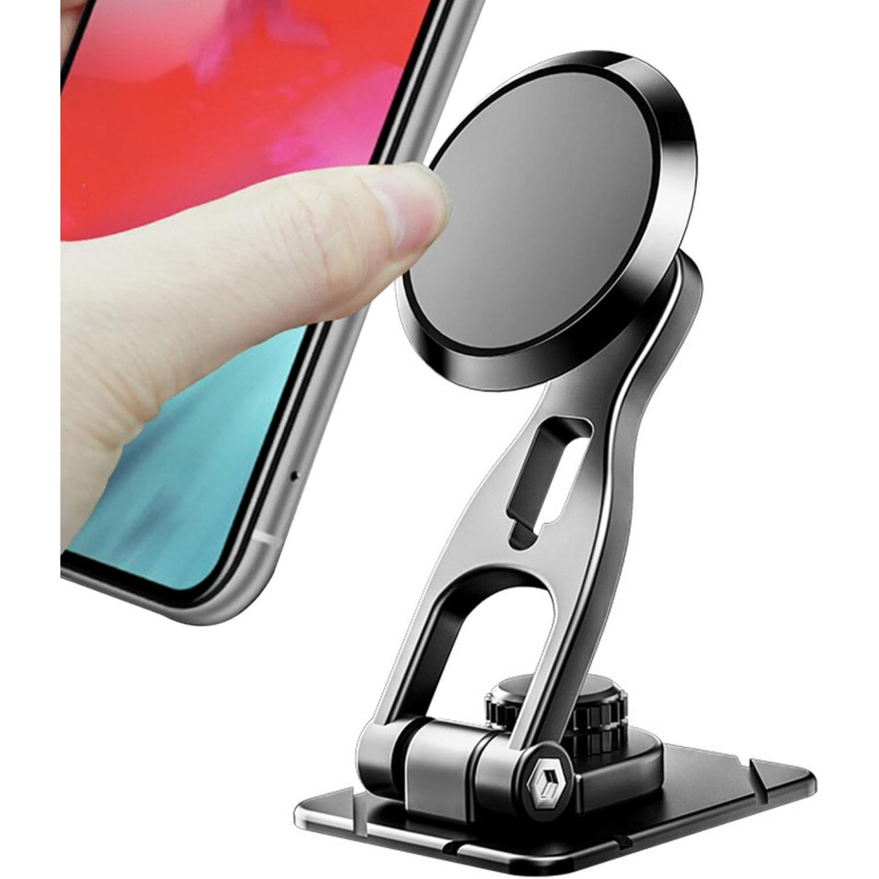 Magnetic Car Phone Mount Suction | Alloy Car Mobile Phone Folding Holder - Cellphone Bracket Dashboard Smartphone Stand With 360-Degree Rotation For H