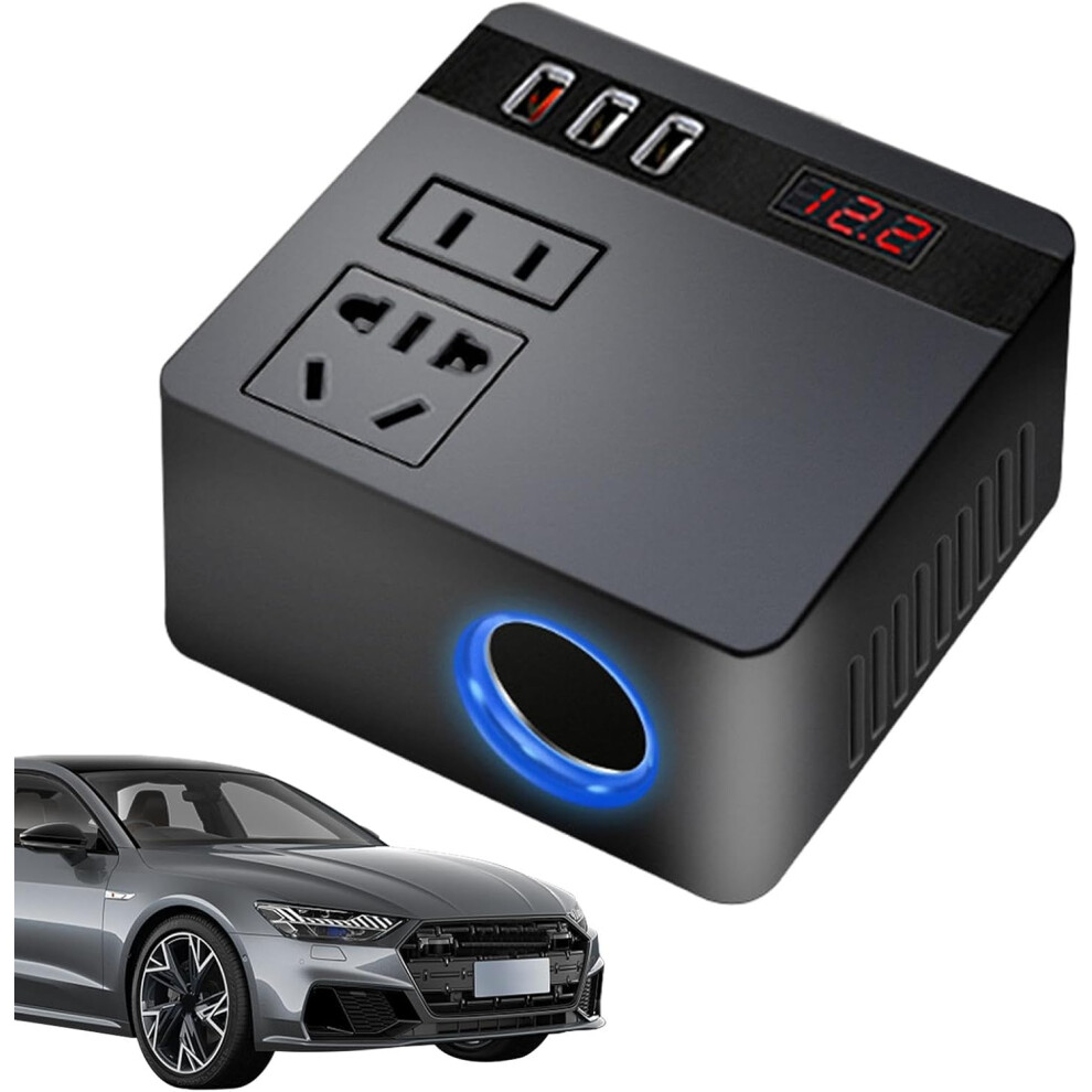 (Square black US standard 12V output 110V) Car Plug In Adapter Outlet - Household Socket,Electric Car Charger, 150W Quick Charging For Travel, Compressor