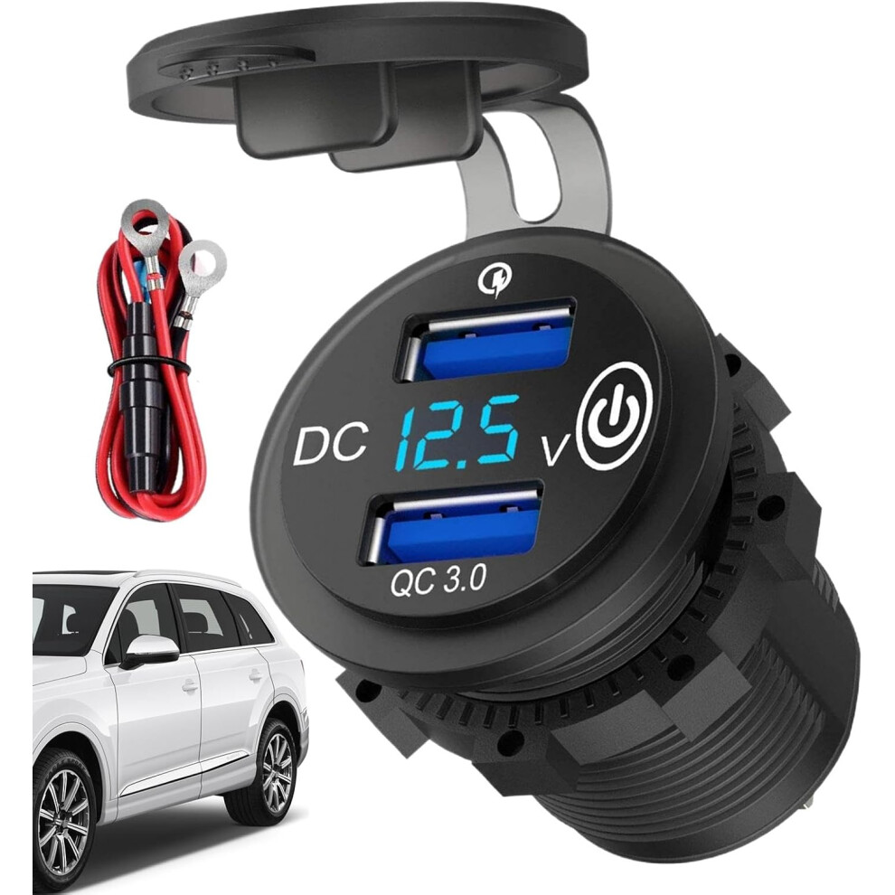 Car Charger With Voltage Display - Double PD USB Charging Port | Double Port Super Fast Car Charger With Voltage Display Adapter QC3.0 For Phone