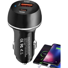 (Black) Car Charger - Double Port USB Charger,60W USB Car Charger PD Fast Charging Car Charger Type-C USB Charger for Game Console
