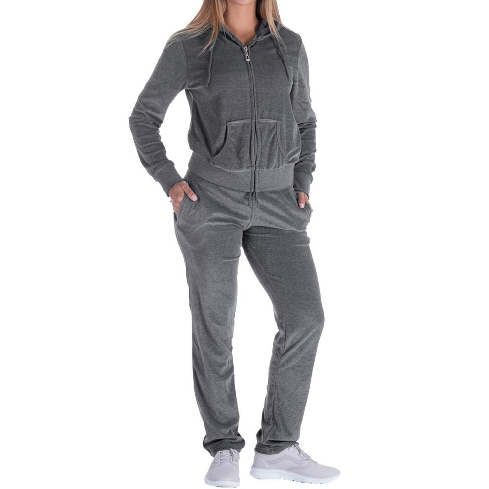 Ensemble de surv   tement 2 pi   ces Facitisu pour femme, sweat     capuche en velours, pantalon gris et violet