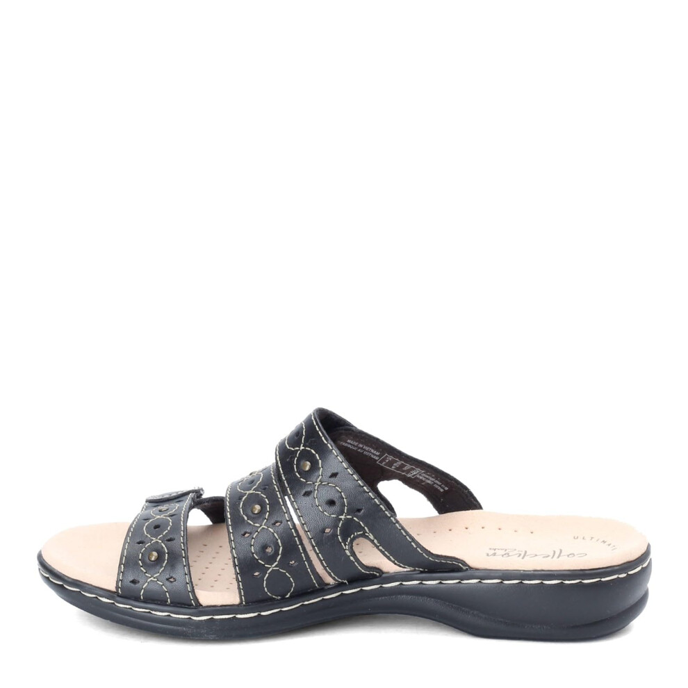 Clarks Women's Leisa Cacti Slide Sandal  Black Leather  8.5 M US