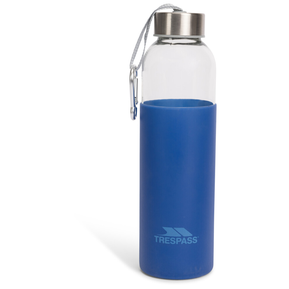 Trespass 500ml Glass Water Bottle with Silicone Sleeve and Carabiner in Blue - Image 4