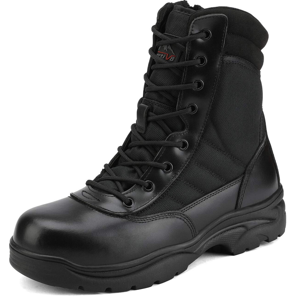 Nortiv 8 Herren-Arbeitsstiefel Mit Stahlkappe, Sicherheitsstiefel, Industriestiefel, Rutschfest, Taktische Stiefel, Schwarz, Gr E 10 M, Us Troop-image