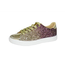 LUCKY STEP Glitter Sneakers Lace up | Fashion Sneakers | Sparkly Shoes for Women (7 B(M) US,Gold)