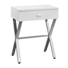 Monarch Specialiteter Chrome Metal Night Stand Accent Tabel 22,00 x 12,00 x 18,00 """" Glank hvid