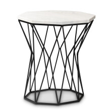 Baxton Studio Venedict Modern og Contemporary Black Metal End Table med marmor bordplade