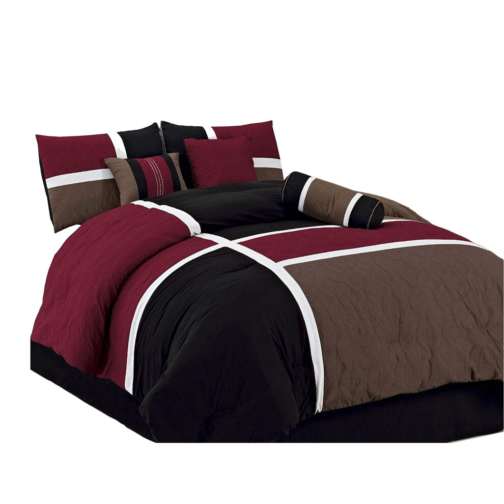 Ensemble de couette patchwork matelass    7 pi   ces de la collection Chezmoi, gris, bleu et noir, grand lit