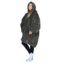 Oversized Hoodie Blanket Sweatshirt comfortable Sherpa giant Wearable Blankets gift for Adults Men Women Teenagers Wife girlfriend grey