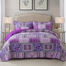 Parure de lit en coton NEWLAKE - Parure de lit r versible patchwork, motif boh me classique violet, taille King