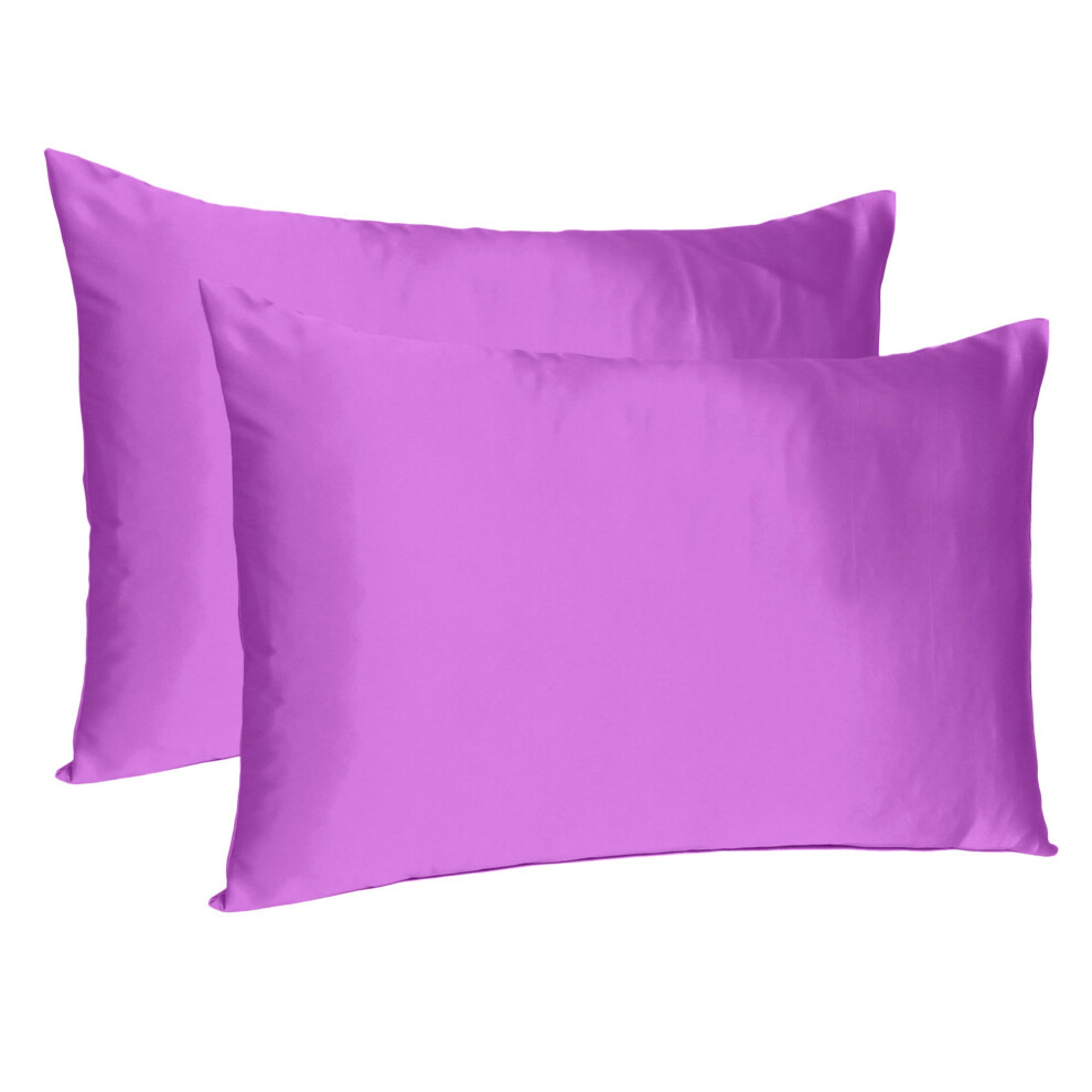 Ensemble de 2 taies d'oreiller Queen en satin soyeux violet merlot Dreamy