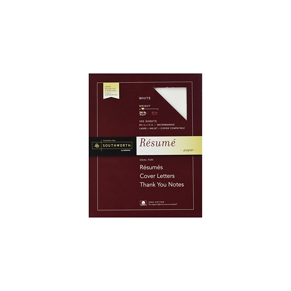 Photos - Office Paper Southworth 100 Cotton Resume Paper White 24 lbs Wove 8-1/2 x 11 100/Box B002768WPK