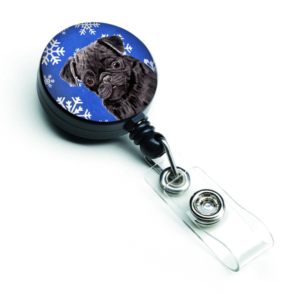 ""Caroline's Treasures Pug Winter Snowflakes Holiday Retractable Badge Reel Multicolor (SC9366BR)""-image