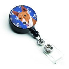 """"Caroline's Treasures Basenji Winter Snowflakes Holiday Retractable Badge Reel Multicolor (SC9387BR)""""