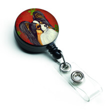 """"Caroline's Treasures Papillon Red & Green Snowflakes Christmas Retractable Badge Reel Multicolor (LH9345BR)""""