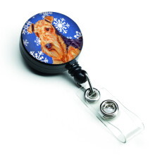 """"Caroline's Treasures Airedale Winter Snowflakes Holiday Retractable Badge Reel Multicolor (LH9291BR)""""