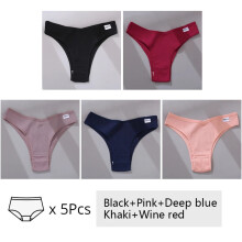 (Set 2, 5Pcs) 5pcs Womens Brazilian Panties Cotton Underwear Comfortable Underpants