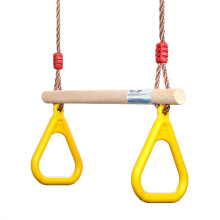 PELLOR Spielplatz Kinder-Trapezschaukel aus Holz mit Turnringen aus Kunststoff, Schaukelset fr drinnen und drauen
