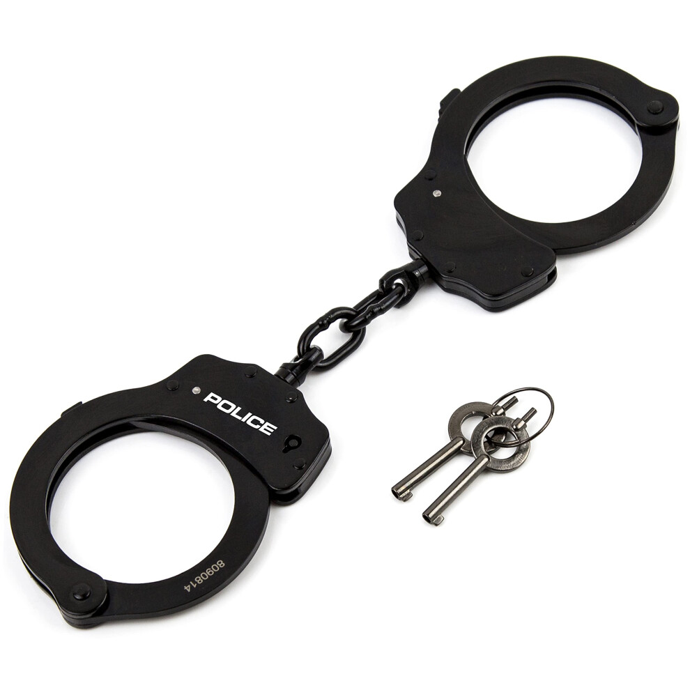POLICE Handcuffs Double Lock Steel Professional Law Enforcement Heavy Duty Metal - Black
