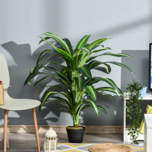 Outsunny 110cm Artificial Dracaena Tree, Potted Faux Plant with 40 Bendable Leaves - Realistic Home/Office Decor (844-336)