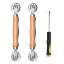 BAYTORY 3-delige horrenrolset voor het installeren van horren voor deuren en ramen, horrenrolgereedschap met houten handvat en stalen lagerwielen,