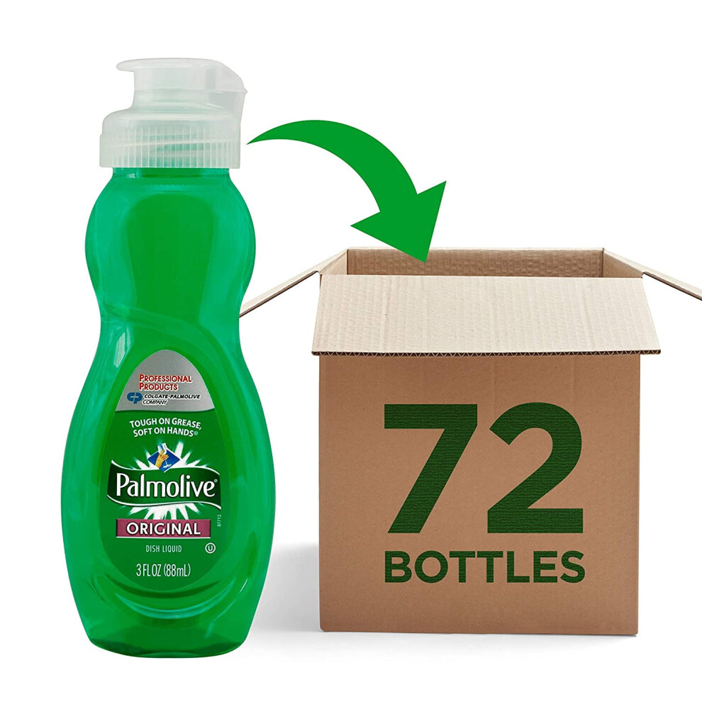 PALMOLIVE Dishwashing Liquid, Travel Dish Soap in Bulk, Original Scent, Green, 3 Fluid Ounce Bottle (Case of 72) - Total of 216 Fluid Ounces - Dishwa