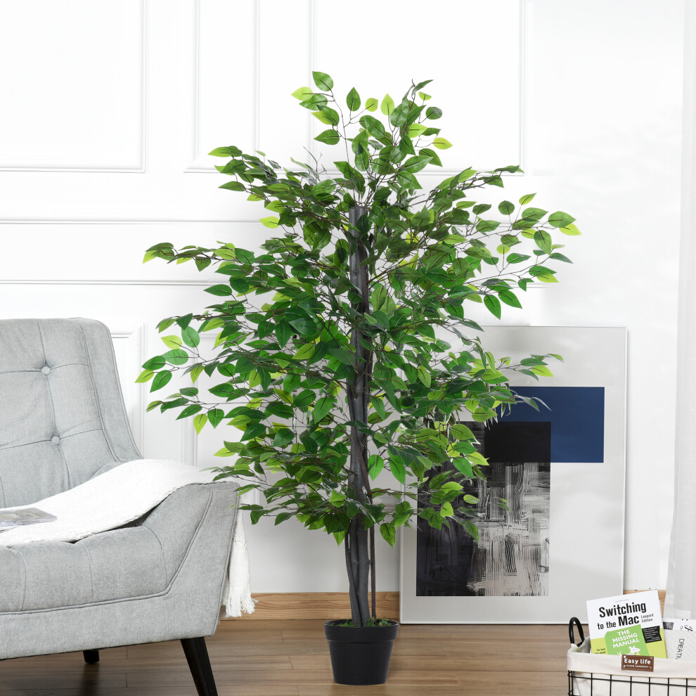 Outsunny 145Cm Artificial Banyan Plant Faux Decor Tree W/ Pot Indoor Outdoor