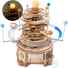 Robotime Solar System 3D Wooden Puzzle Kit for Adults - 8-Planet Orrery with Hand-Crank Sun Light, 316-Piece STEM Model